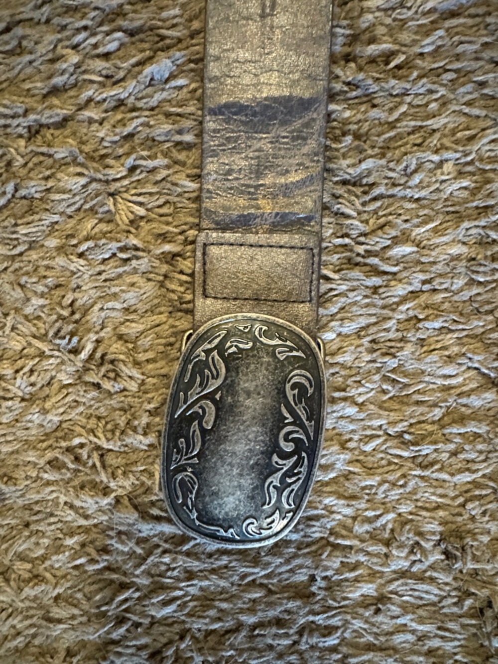 Studded Western Leather Belt with Ornate Silver Buckle - Picture 2 of 3